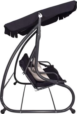 Springos Schommelbank | Linda-Schommel | 3-zits | Waterafstotend | Inclusief 2 Kussens | Verstelbare Luifel | 162 X 200 X 120 Cm | Zwart -Tuinmeubel Verkoop 813x1200