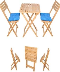 SiRaC - Houten Tuinset - Balkonset - 3-delig - Met Paarse Kussens - Natuurlijke Hout - Balkon Meubelen - 2 Persoons Balkonset - Twee Stoelen En Bijzettafel - Hout -Tuinmeubel Verkoop 998x1200 2